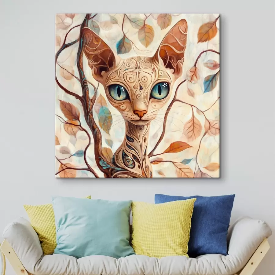 Glezna Kaķēns un koka zari s42988