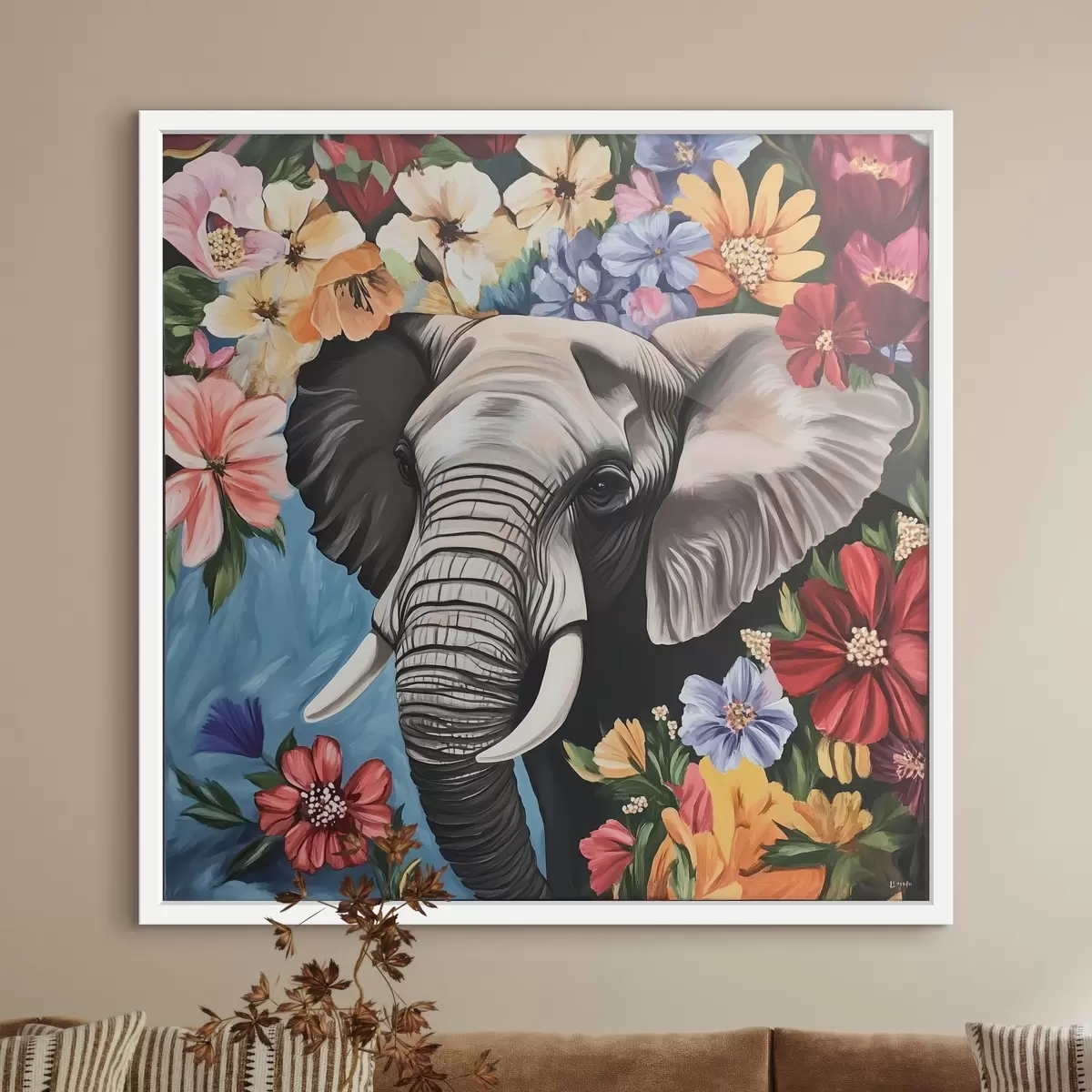 Plakāts Zilonis košos ziedos f42990