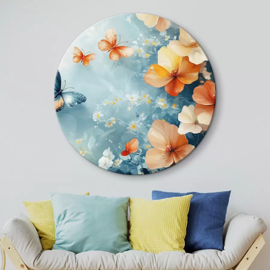 Glezna Oranži ziedi un tauriņi r42974