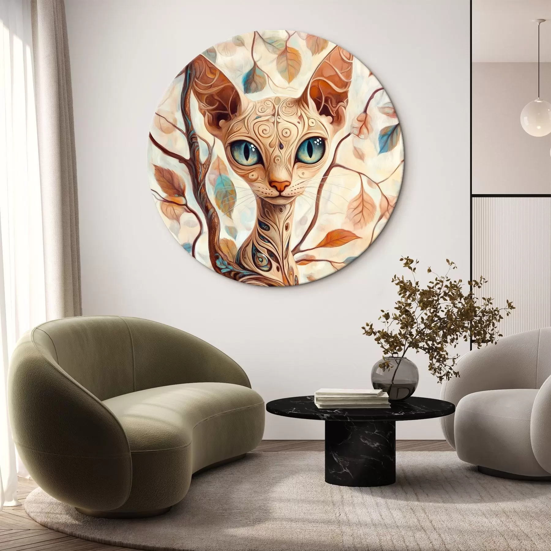 Glezna Kaķēns un koka zari r42988