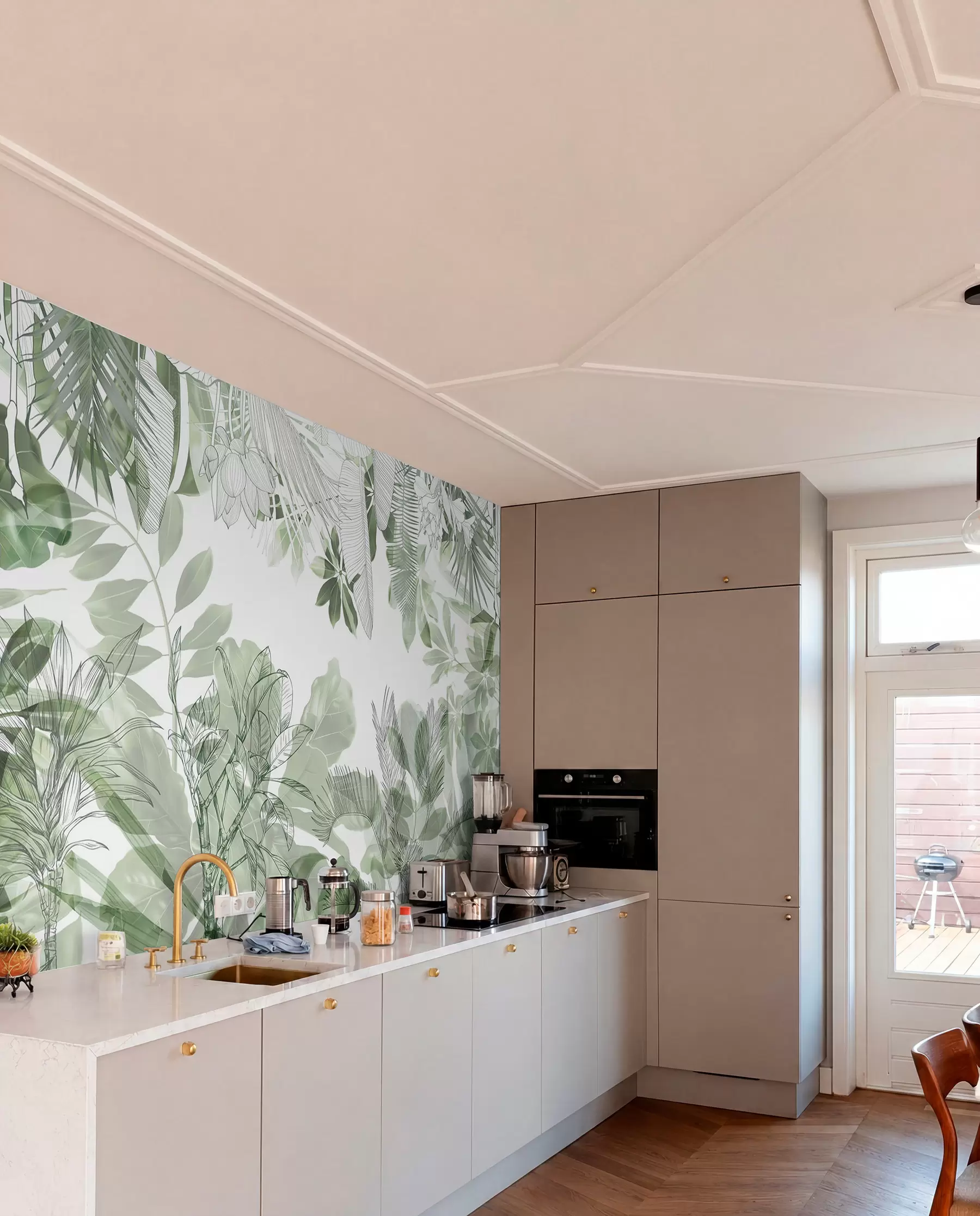 Fototapetes Zaļās džungļu drukas tropu augi un lapas uz balta fona w08823