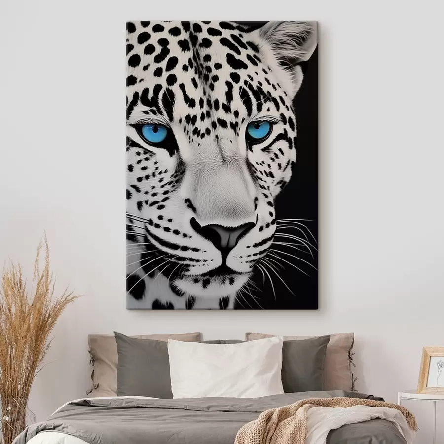 Glezna Melnbalts leoparda portrets ar zilām acīm s43008