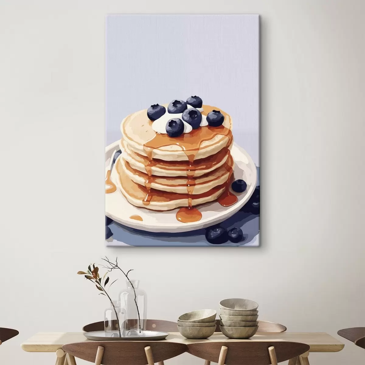 Glezna Pankūkas ar sīrupu un mellenēm uz šķīvja s43009