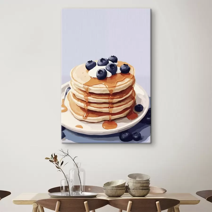 Glezna Pankūkas ar sīrupu un mellenēm uz šķīvja s43009