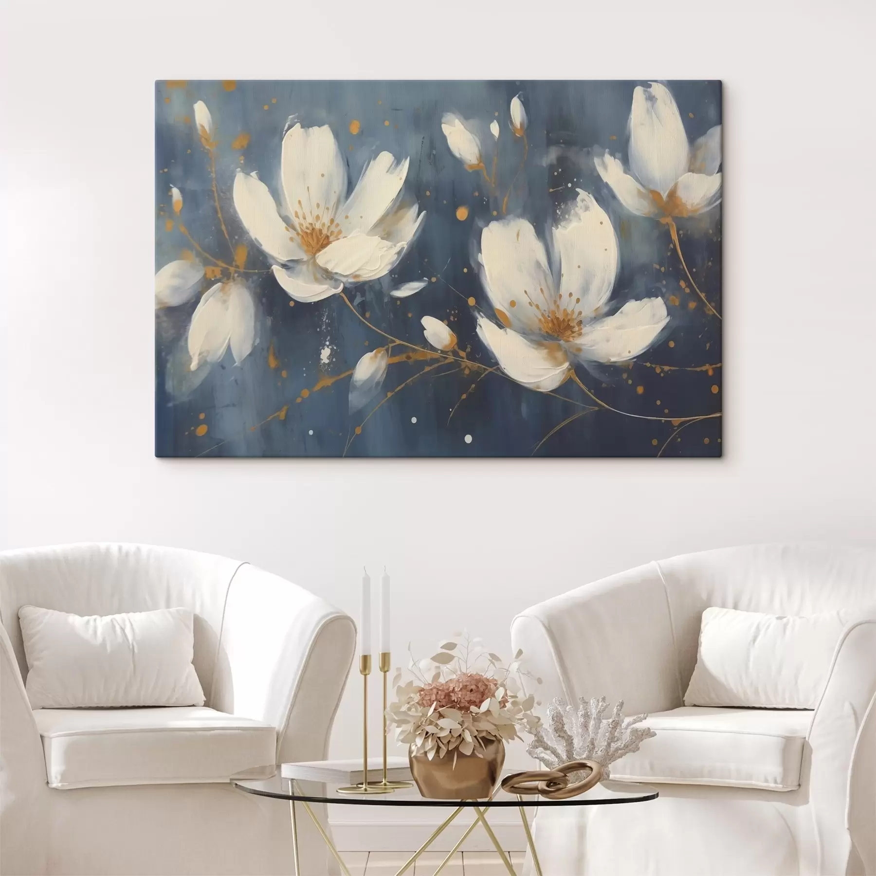 Fototapetes Balti ziedi uz zila fona s43025