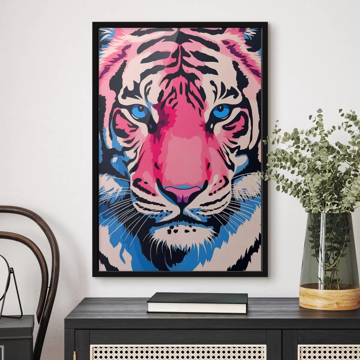 Plakāts Stilizēts tīģera portrets spilgtās krāsās f43007