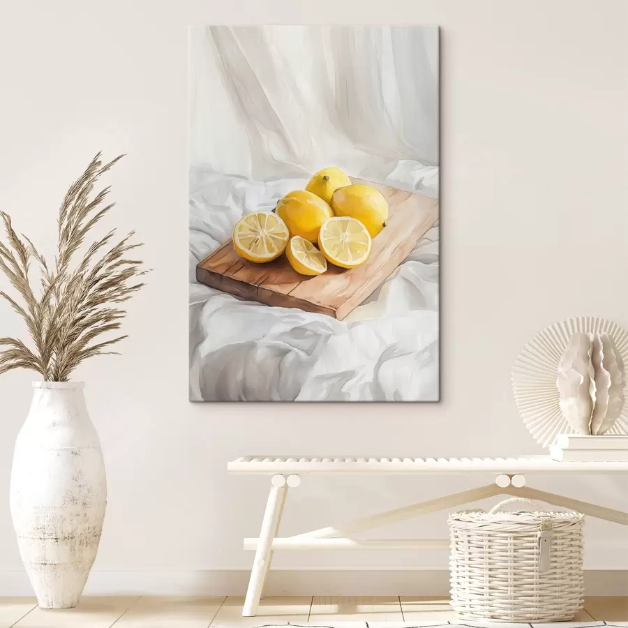 Glezna Estētiski citroni uz koka dēļa, mājas apdare, dabiskais apgaismojums  s43062