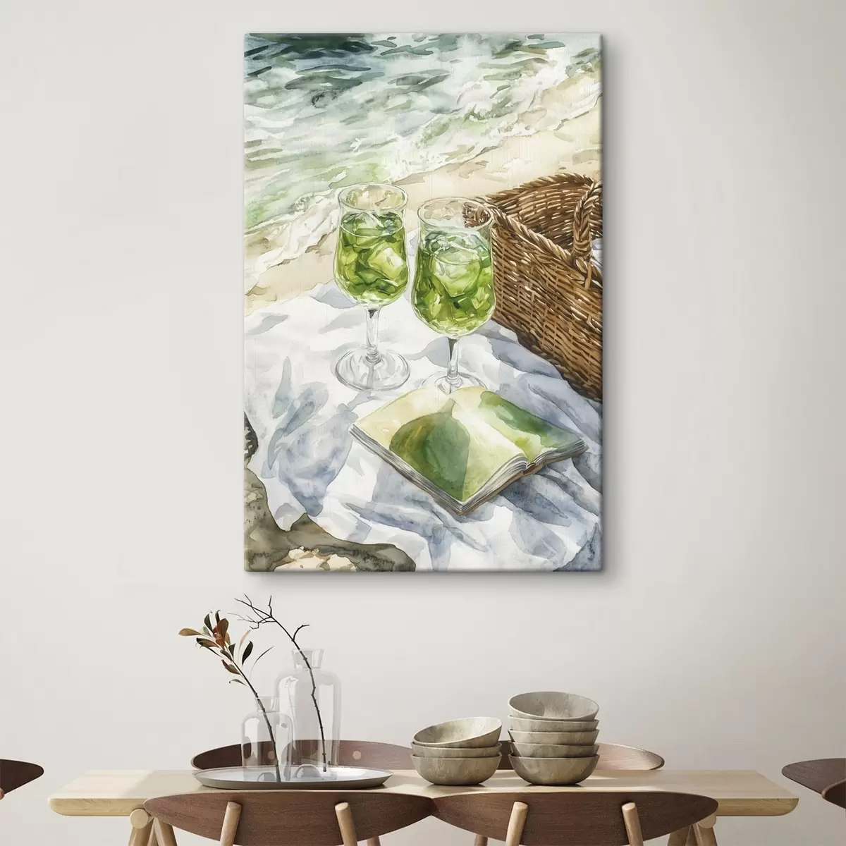 Glezna Kokteiļi pludmalē, akvareļa stila zīmējums, okeāns, vasara s43067