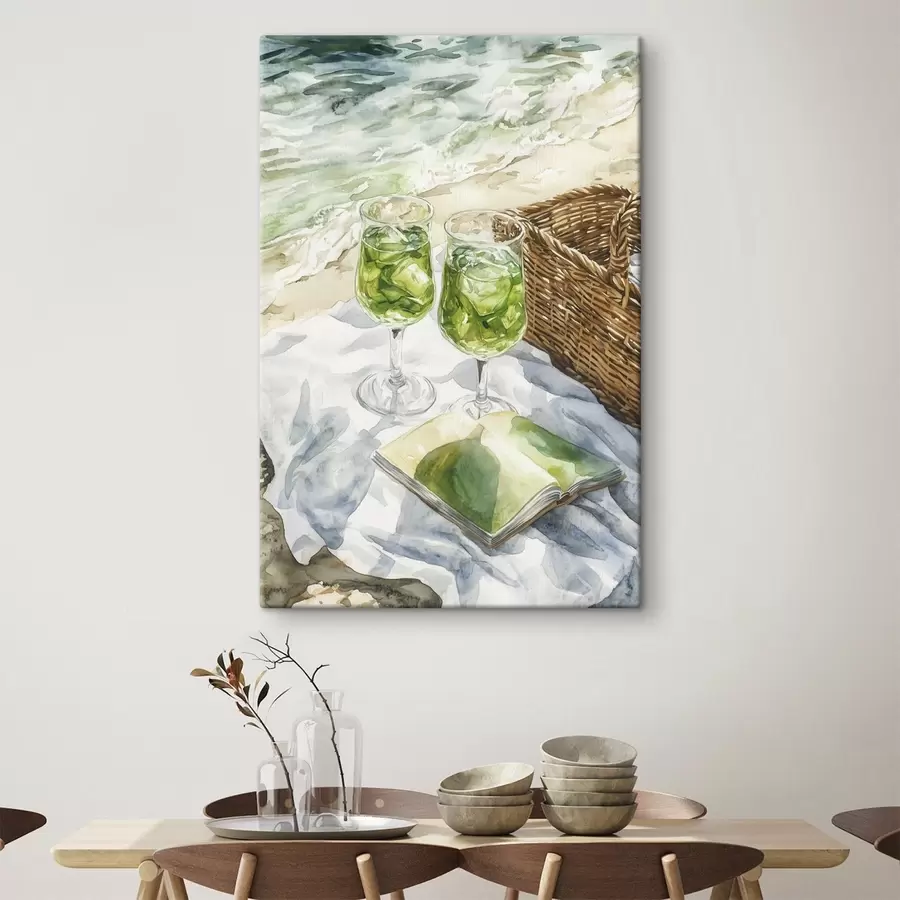 Glezna Kokteiļi pludmalē, akvareļa stila zīmējums, okeāns, vasara s43067