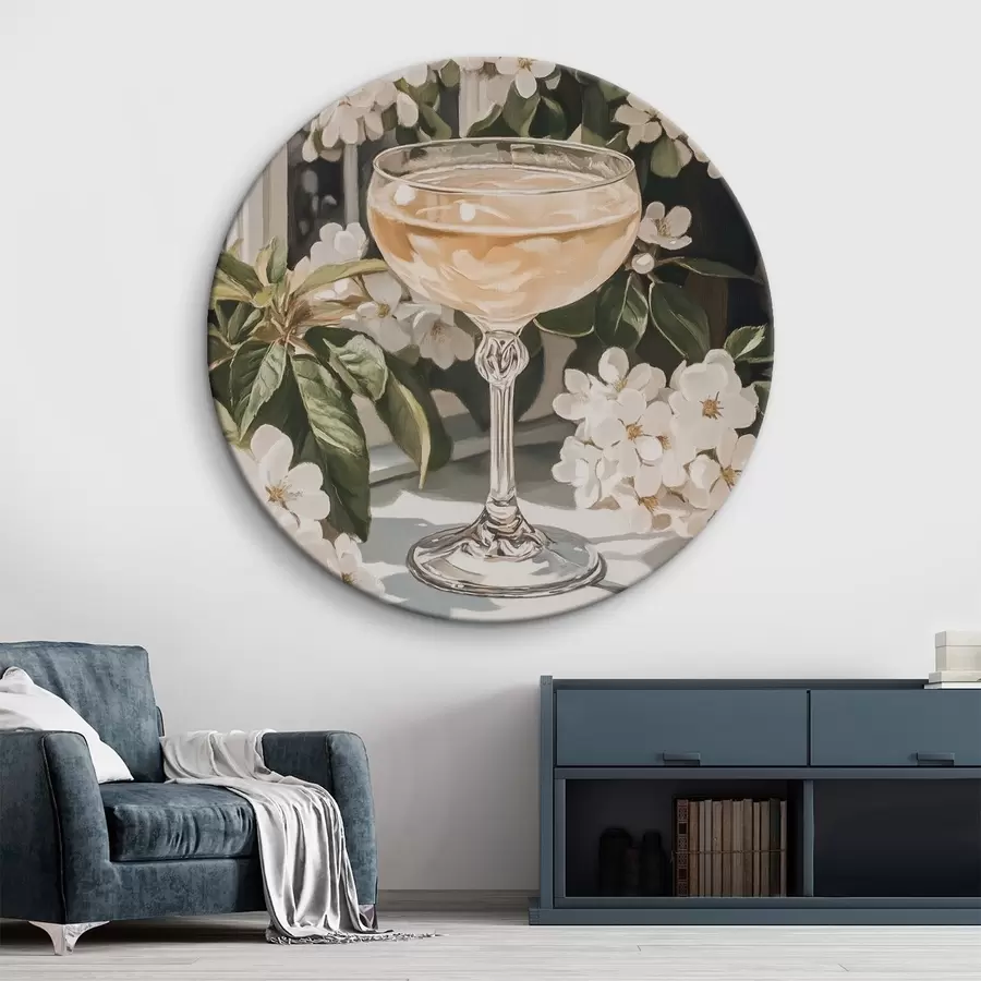 Glezna Glāze šampanieša, vintage, akvareļu stilā, balti ziedi r43051