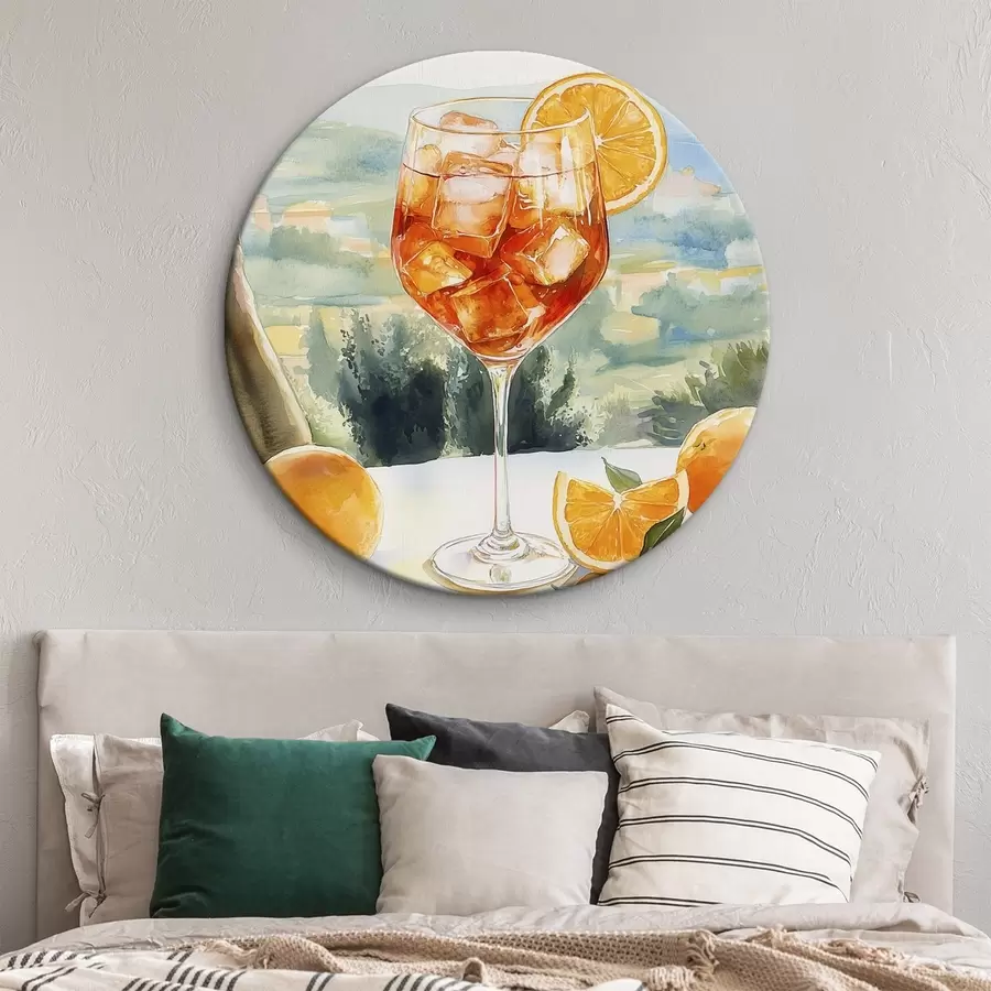 Glezna Vasaras kokteilis, Aperol Spritz, apelsīni, akvareļu stila zīmējums r43058