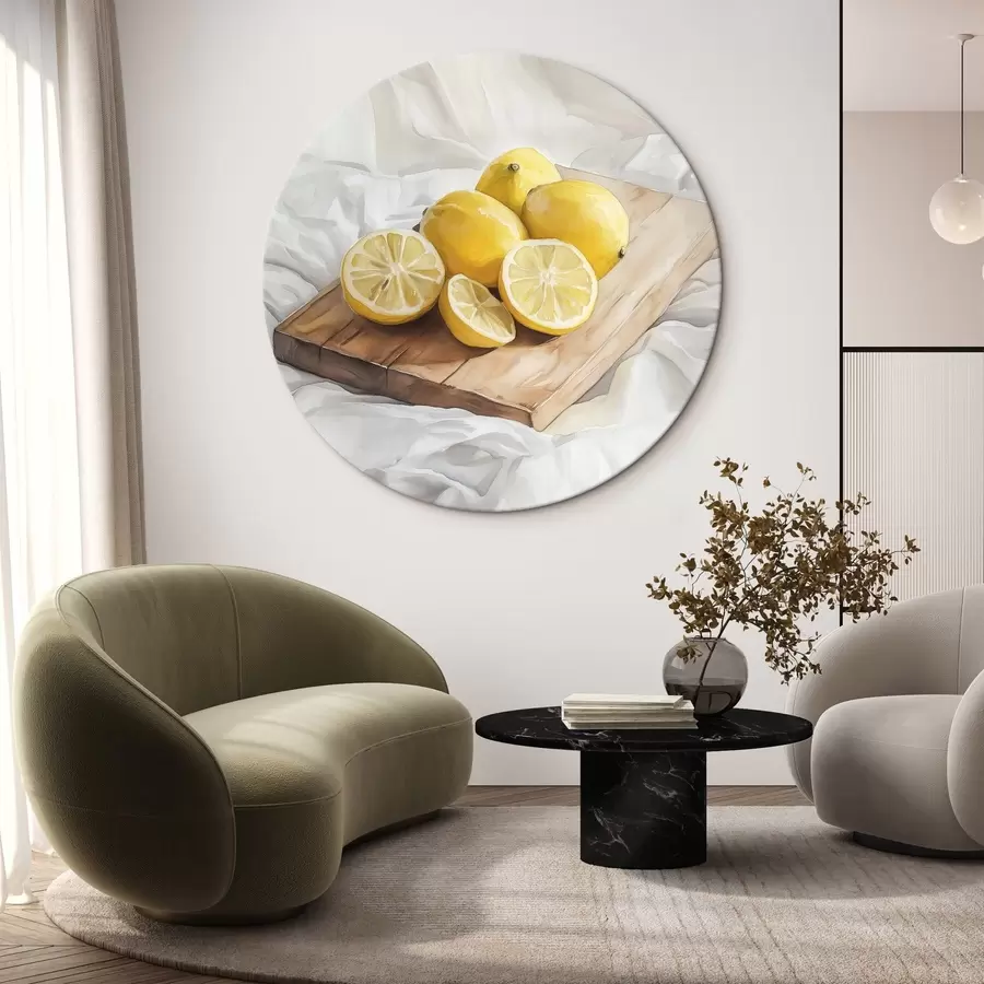 Glezna Estētiski citroni uz koka dēļa, mājas apdare, dabiskais apgaismojums r43062