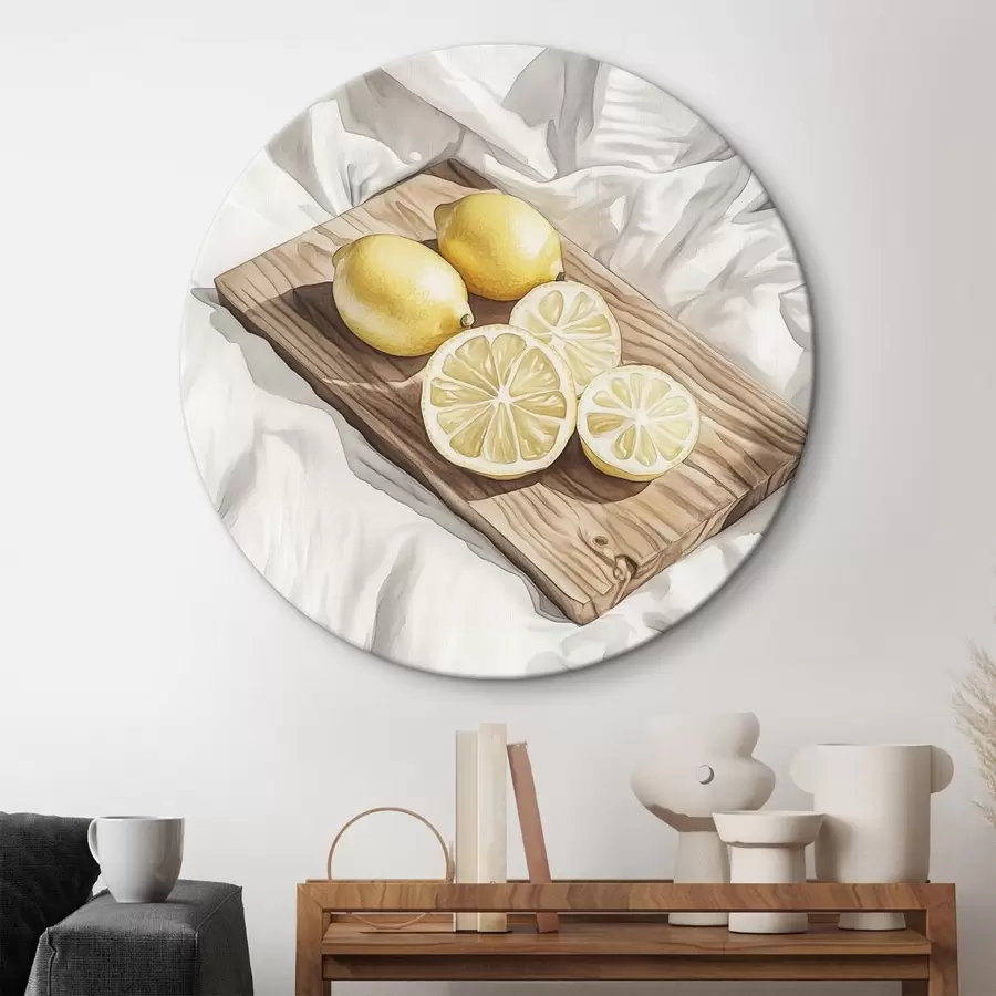 Glezna Citroni uz koka dēļa, akvarelis, lauku stilā r43064