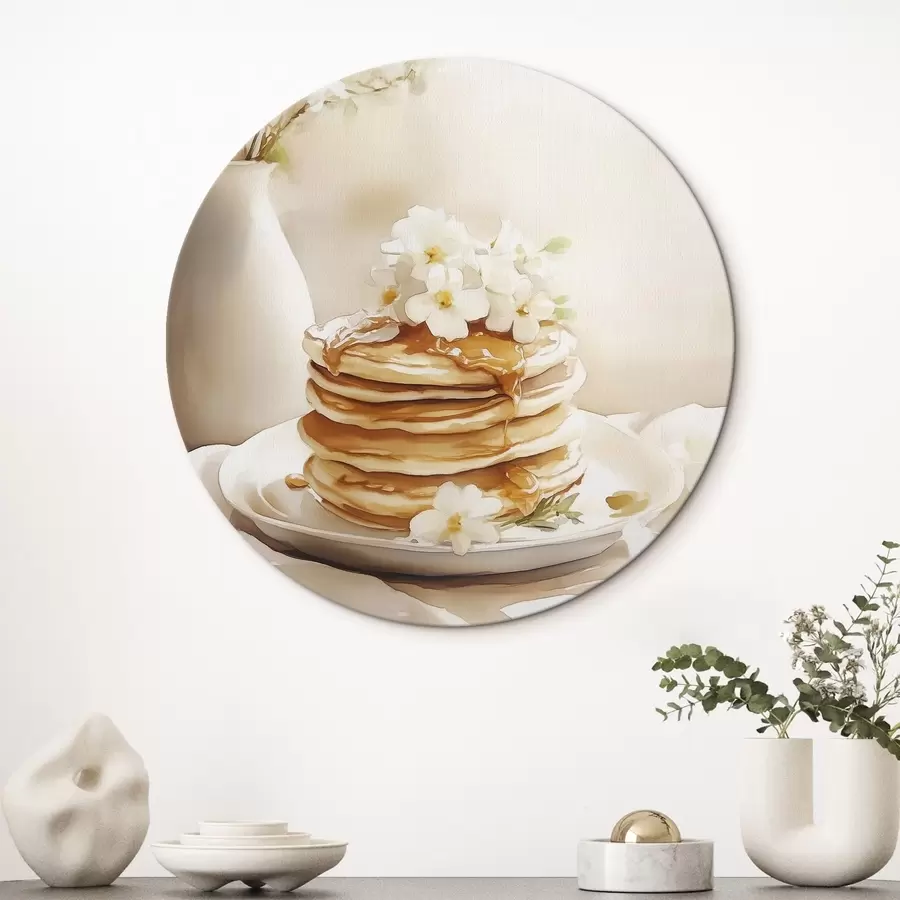 Glezna Pankūkas ar zemesriekstu sviestu, balti ziedi, akvareļu stila zīmējums r43065