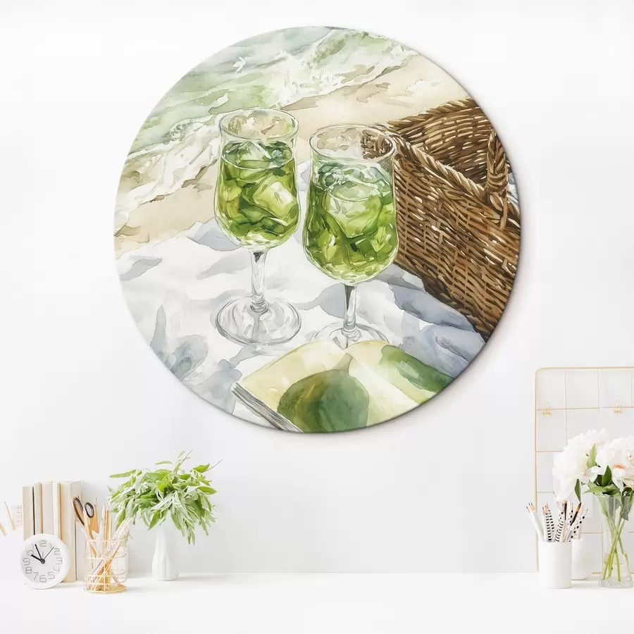 Glezna Kokteiļi pludmalē, akvareļa stila zīmējums, okeāns, vasara r43067