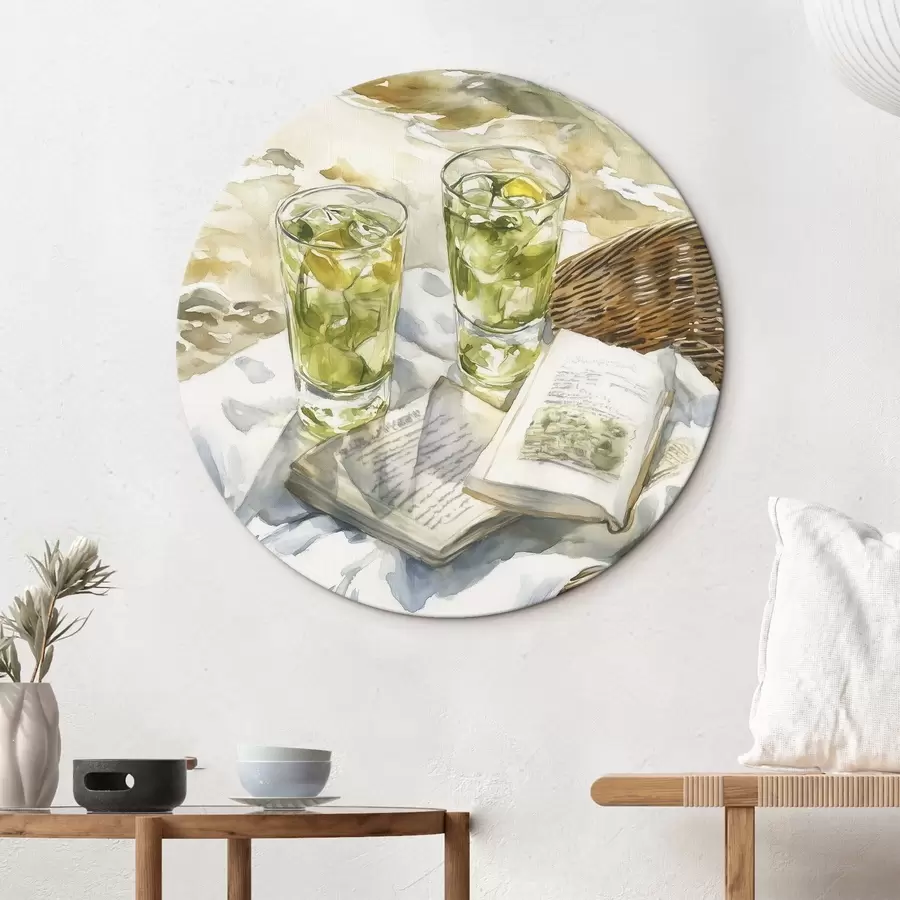 Glezna Pikniks pie jūras, vasaras kokteiļi, dzeja, akvareļu stilā r43068