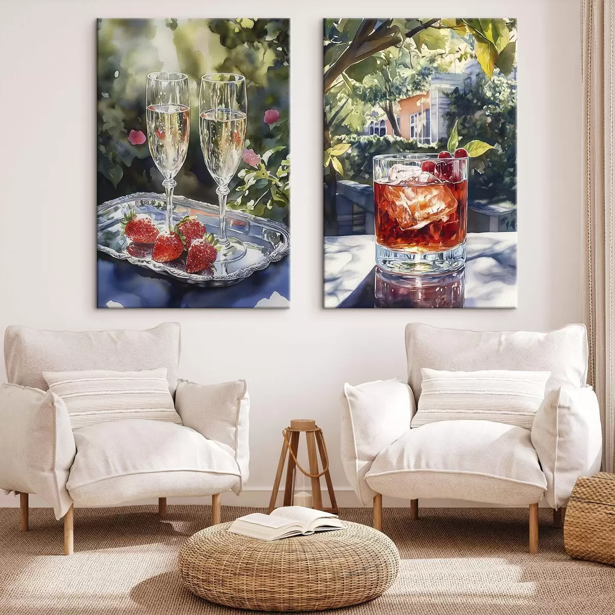 Glezna Garšīgi kokteiļi ar ogām, akvareļu stils, estētika, vasaras daba m00415