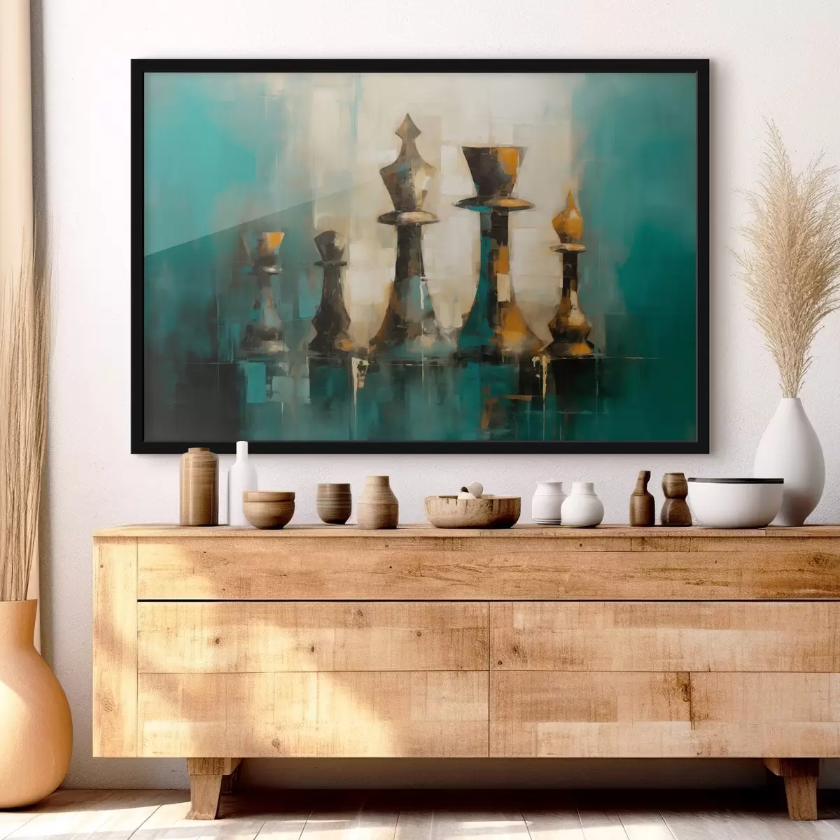 Plakāts Abstrakta gleznieciska šaha figūru kompozīcija toņos  f43137