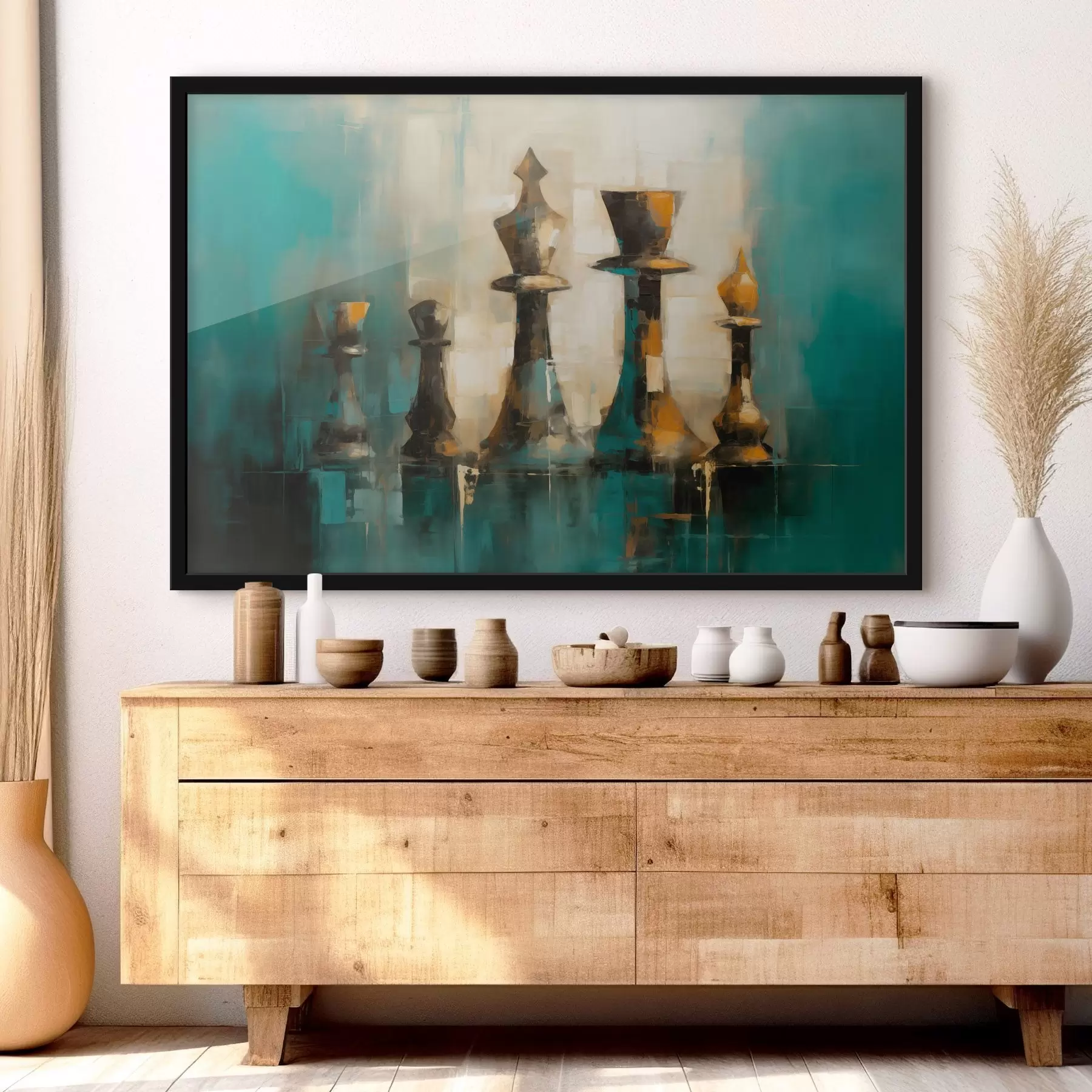 Glezna Abstrakta gleznieciska šaha figūru kompozīcija toņos  f43137