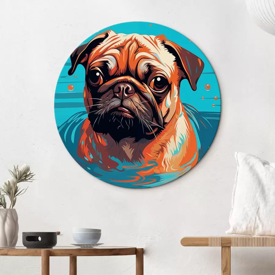 Glezna Stilizēts mopša portrets ūdenī ar izteiksmīgu skatienu r43136