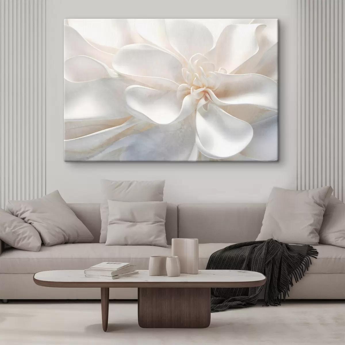 Glezna Plaši aplūkojiet trokšņainu tekstūras baltu abstraktu ziedu ar smalkiem ziedlapiņām pasteļtoņos s43161