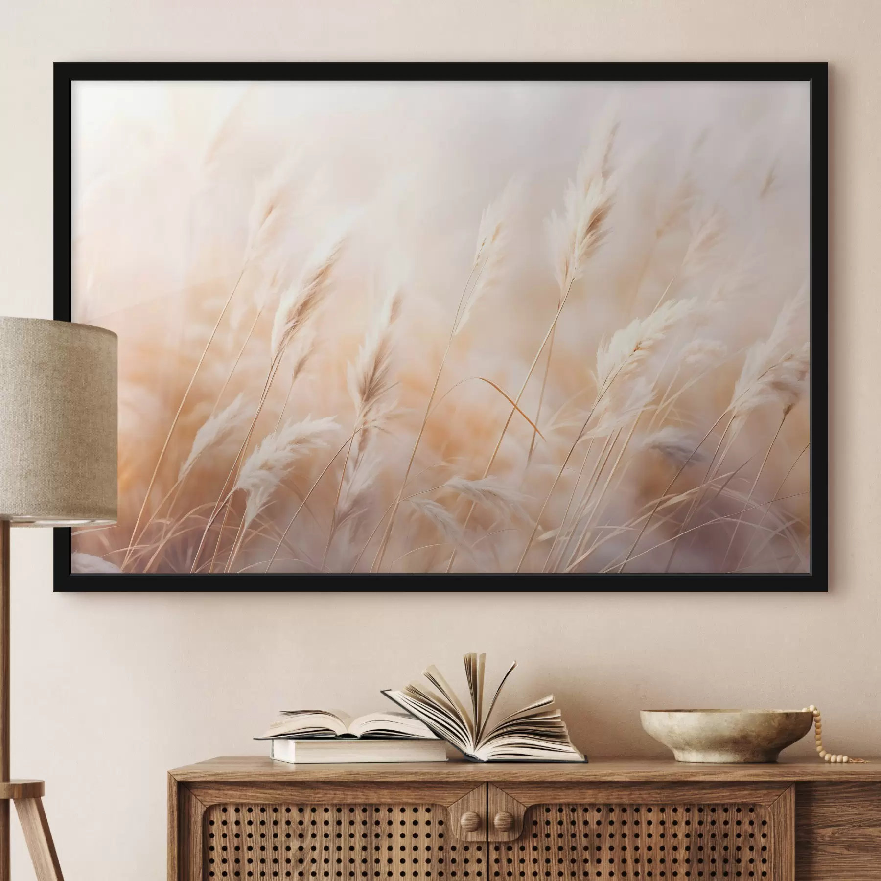 Fototapetes Pampasa zāle ar mīkstu, izkliedētu gaismu, radot siltu, fons ir pasteļtoņu krāsu sajaukums f43157