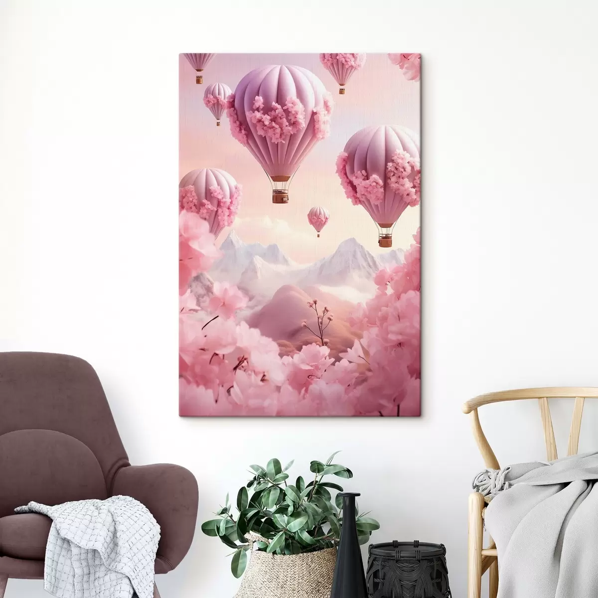 Glezna Rozā baloni kalnos s43121