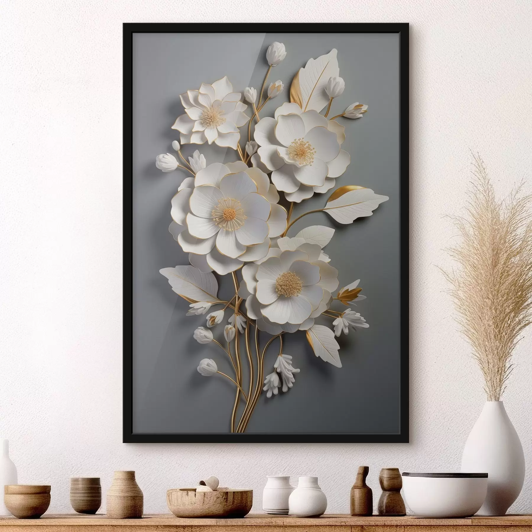 Fototapetes Apjoma ziedi uz pelēka fona f43128