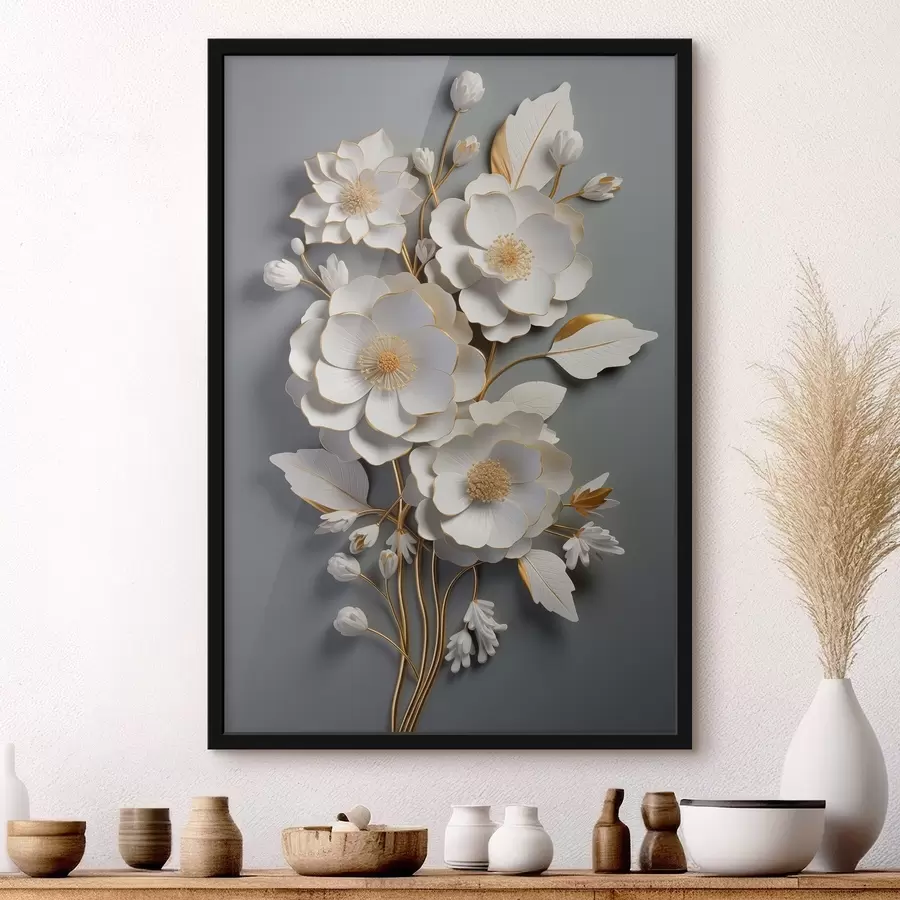 Glezna Apjoma ziedi uz pelēka fona f43128