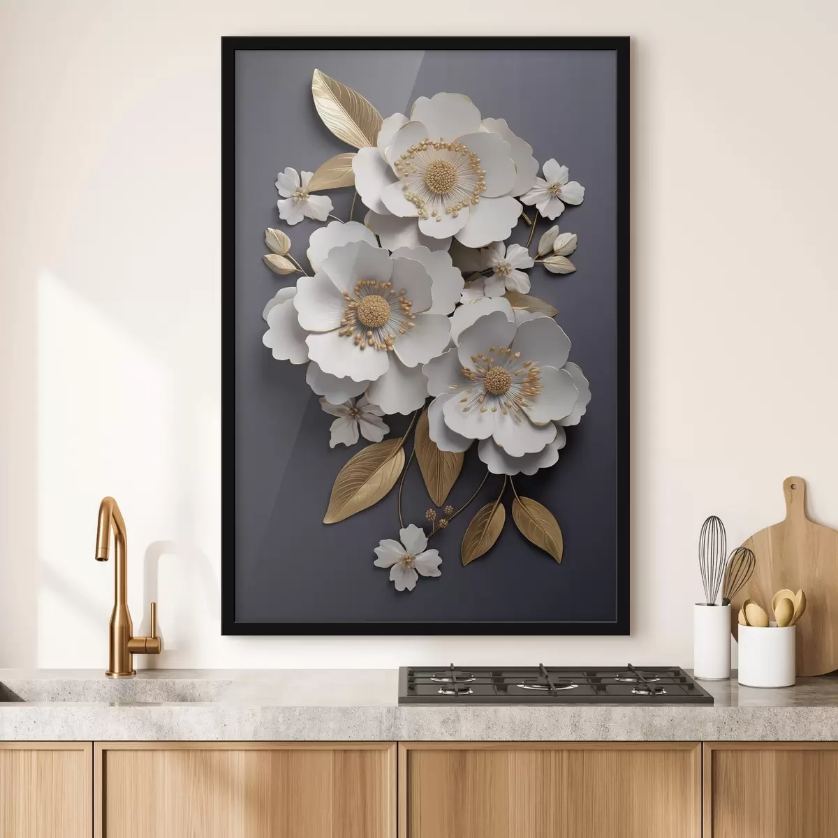 Plakāts Trīs balti ziedi uz tumša fona f43129