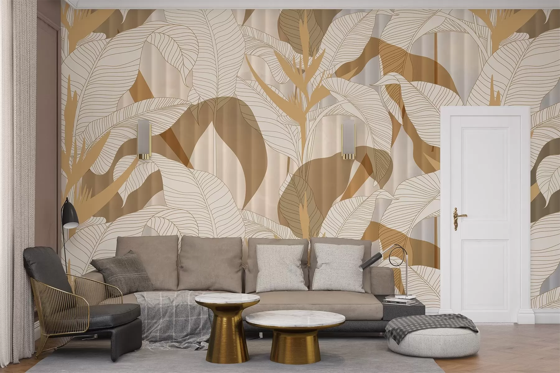 Fototapetes Lielas, platas lapas krāsainos toņos w03254