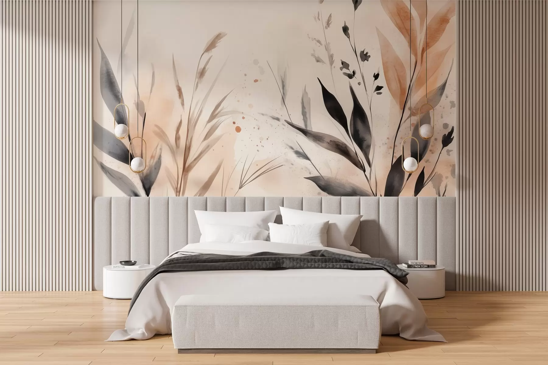 Fototapetes akvareļu lapas brīvā tehnikā zemes krāsās w03120