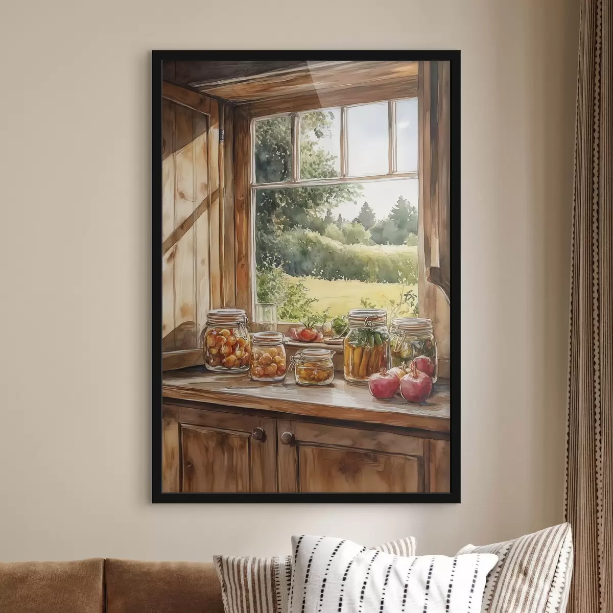 Plakāts Ciemata estētika, koka māja, vasaras daba, dārzeņi, akvareļu stils f43185