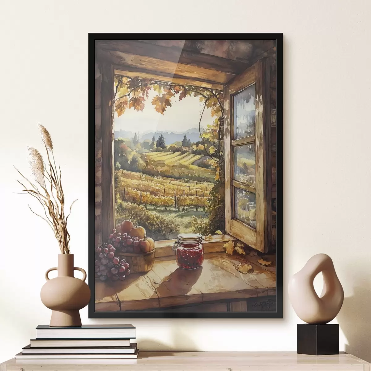 Plakāts Raža ciematā, lauku, augļi, ievārījums, dabas ainavas, akvareļu stilā f43186