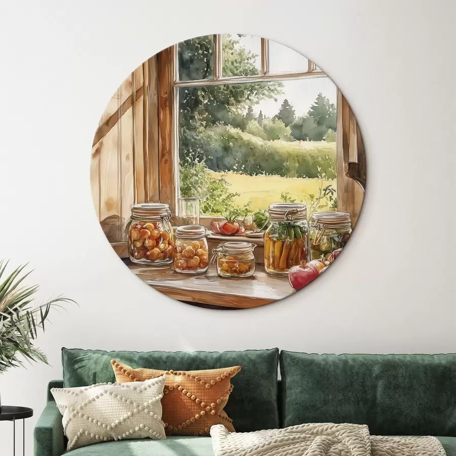 Glezna Ciemata estētika, koka māja, vasaras daba, dārzeņi, akvareļu stils r43185