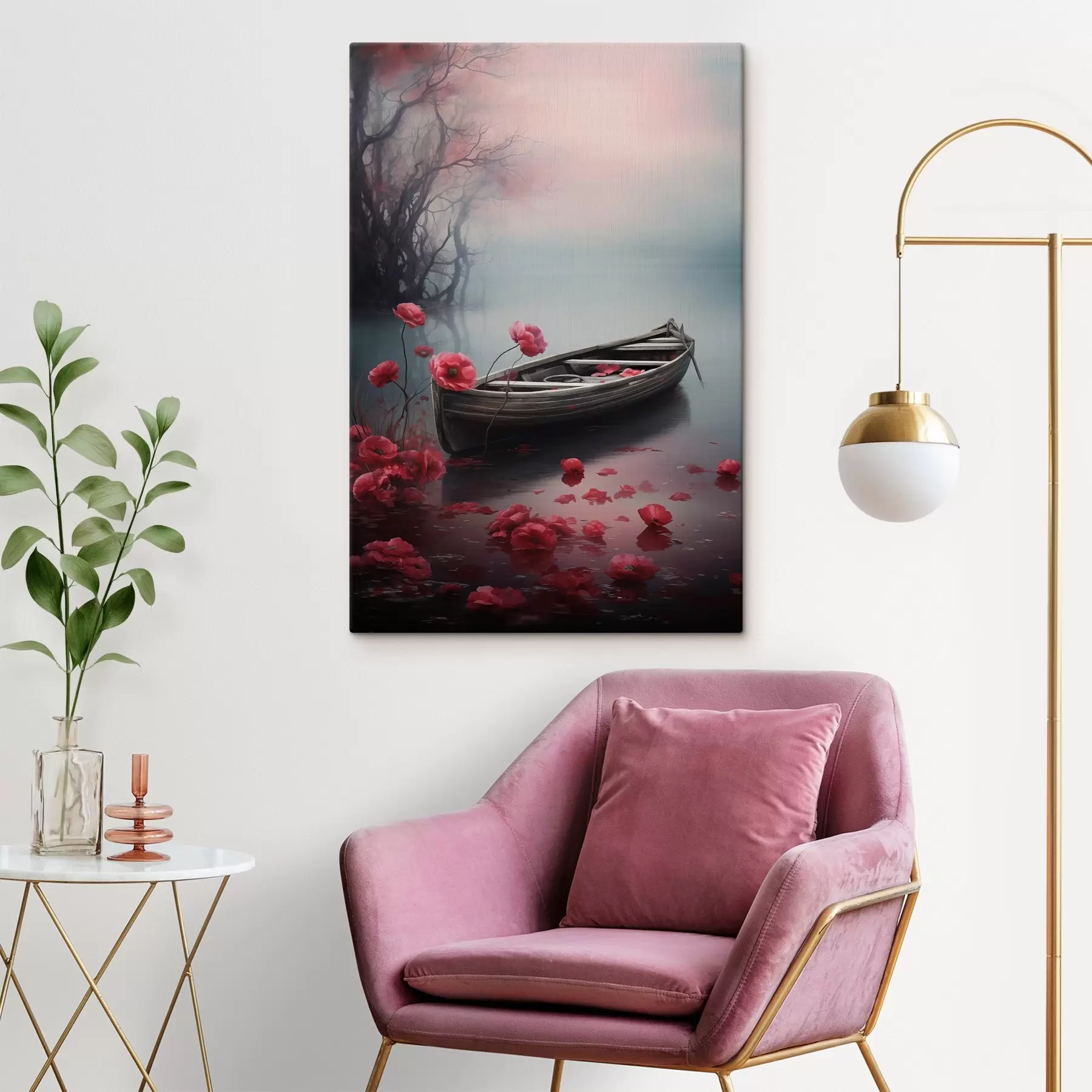 Glezna Laiva un magoņu ziedi ezerā s43203