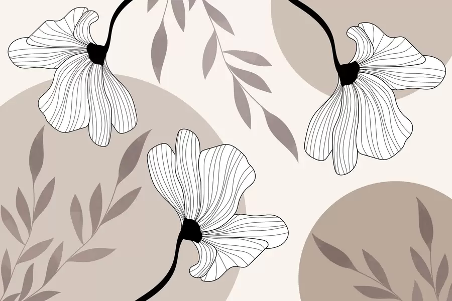 Fototapetes Abstrakcija ar ziediem un lapām smilškrāsas toņos w03328