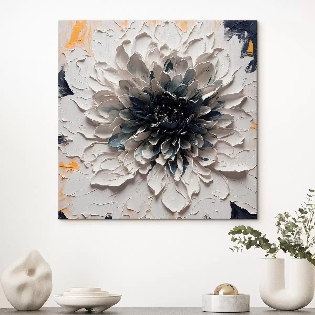 Glezna Balts zieds ar melnu vidu eļļas glezna stilā s43113