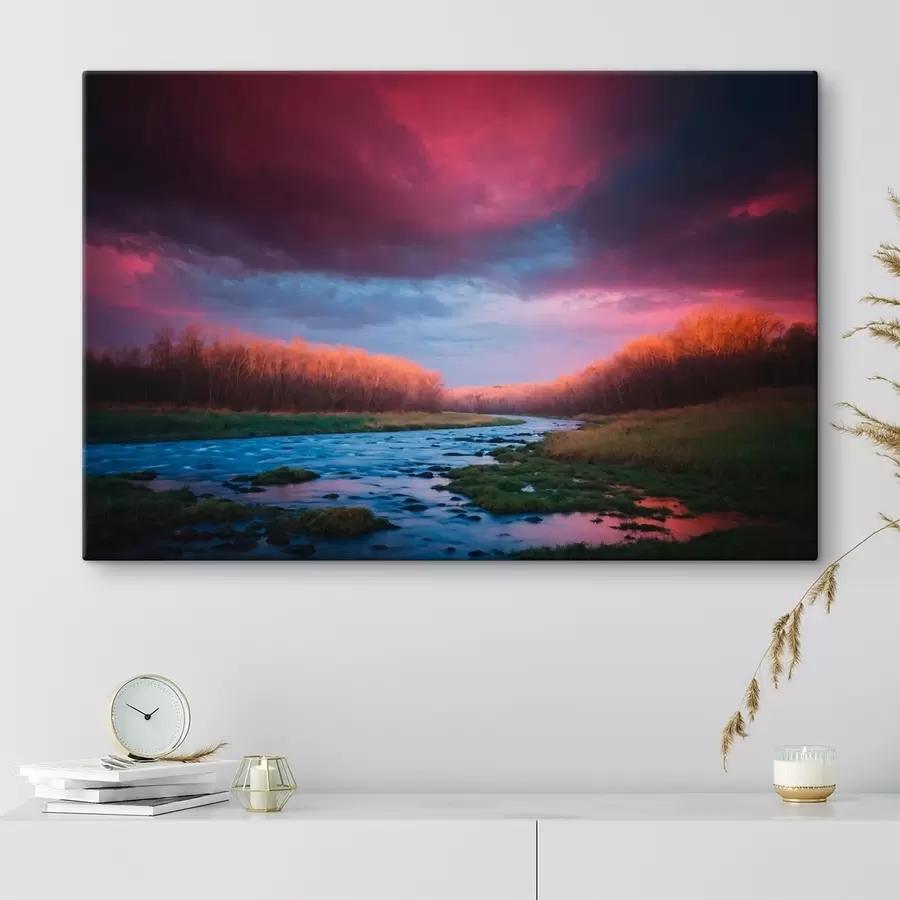 Glezna Straume uz lauka uz fona violetas debesis s43120