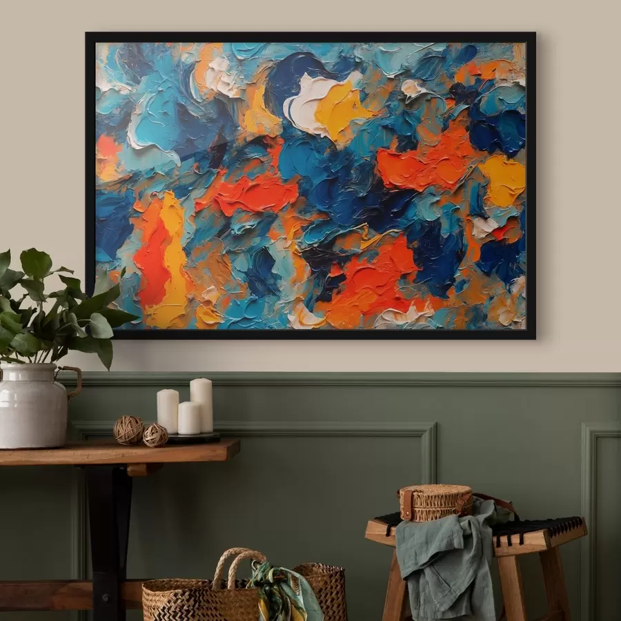 Fototapetes Abstraktā glezniecība eļļas glezna stilā ar baltu, zilu un sarkanu krāsu f43093