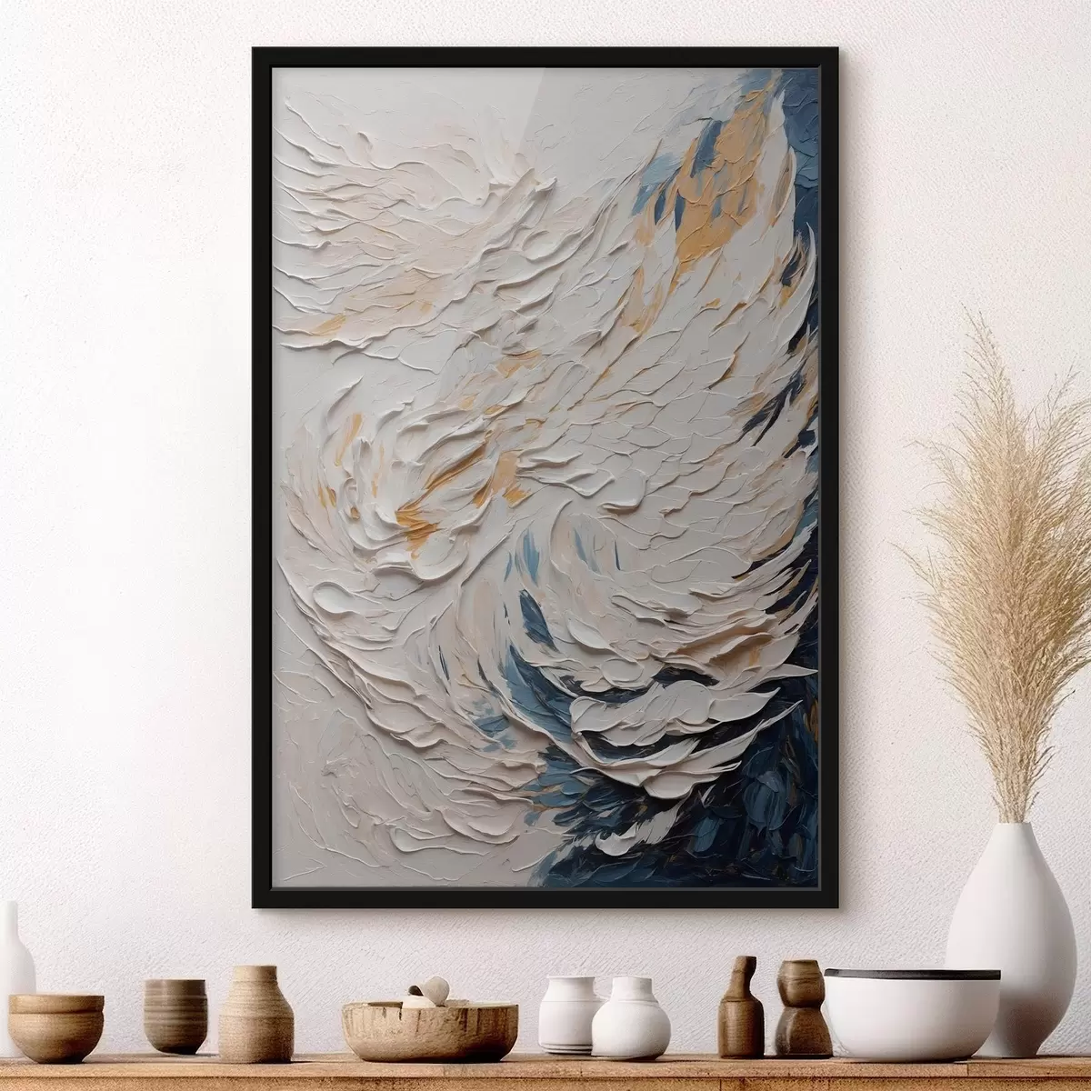 Plakāts Abstrakts balts spārns eļļas gleznošanas stilā f43097