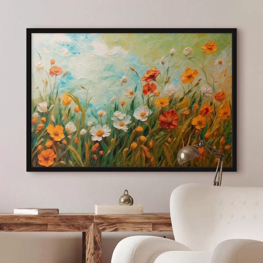 Fototapetes Ziedu lauks uz abstrakta zilu debesu fona f43100