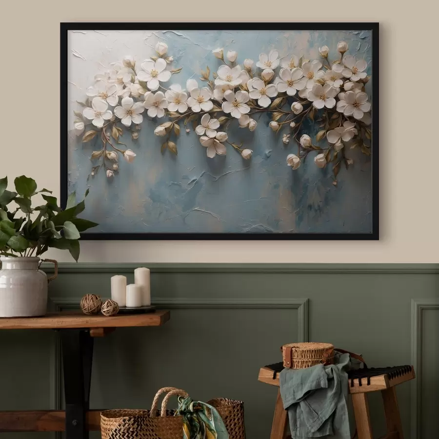 Fototapetes Zariņš ar ziediem uz fona akrila stilā f43111