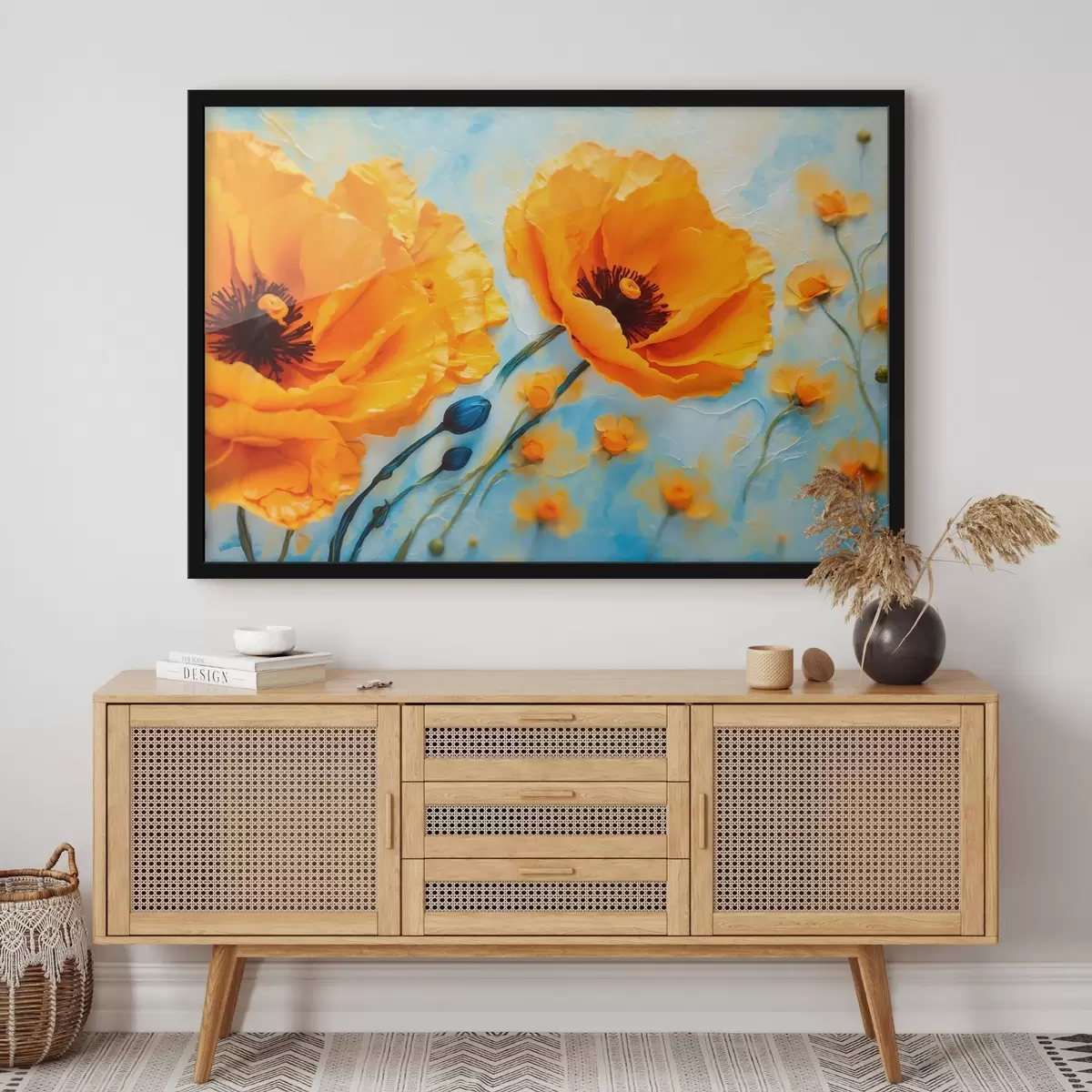 Plakāts Dzeltenas magones uz neskaidra fona f43118