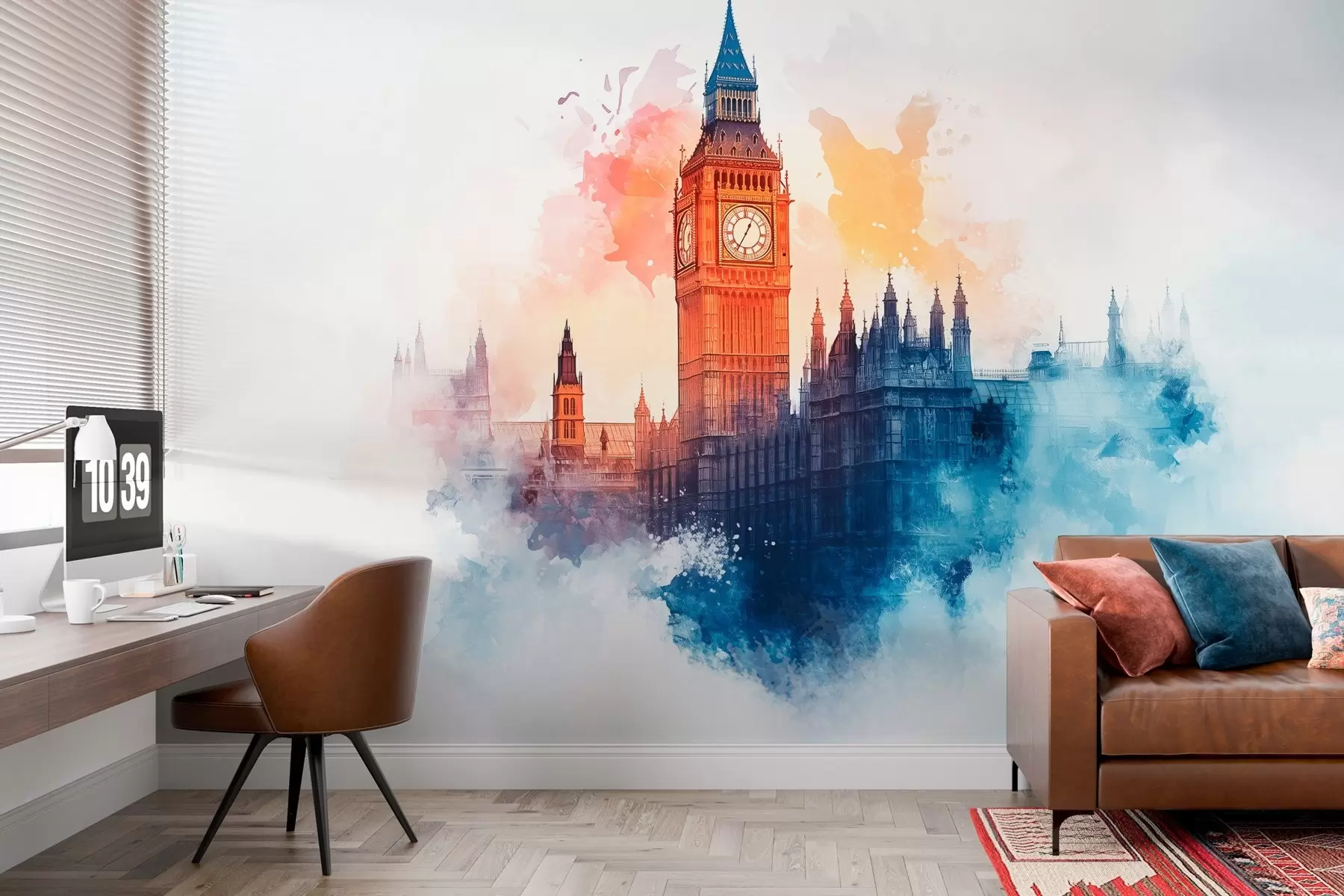 Fototapetes big Bena akvareļu zīmējums uz gaiša fona w03287