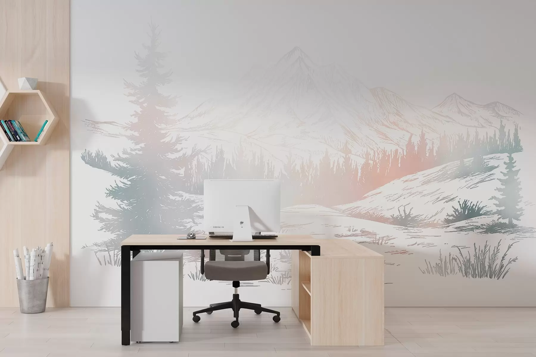 Fototapetes Kalnu ainava ar priedēm, mežs, daba, krāsains  w03344v4