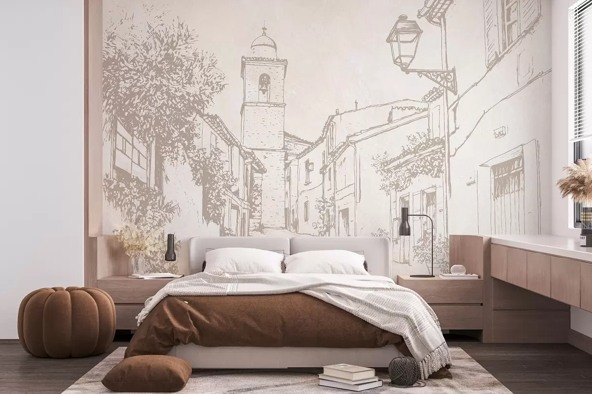 Fototapetes Pilsētas iela, skaista arhitektūra, ēkas, Vidusjūras, smilškrāsas krāsas w03346