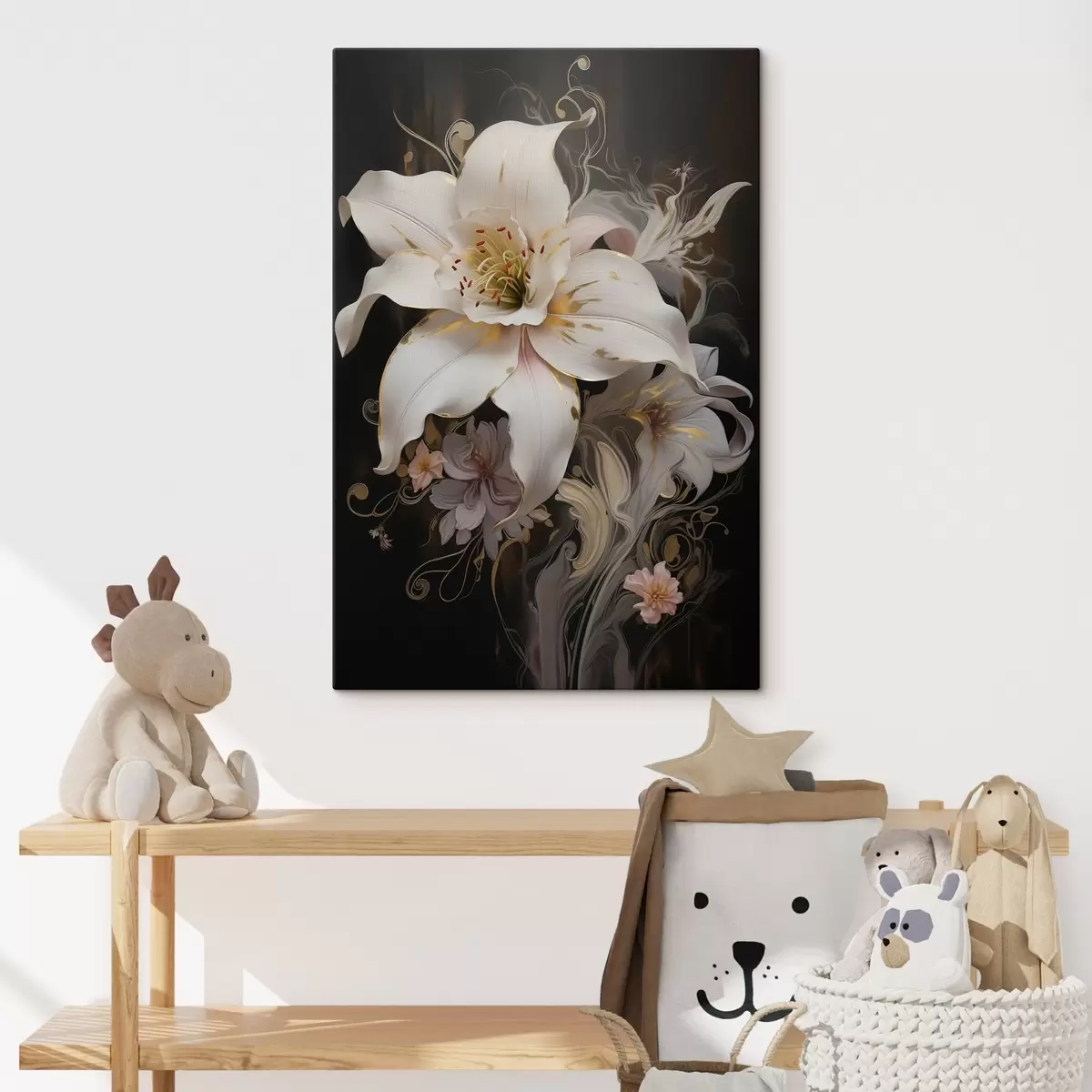 Glezna Tuvplāna abstrakts lilijas zieds uz tumša fona s43254