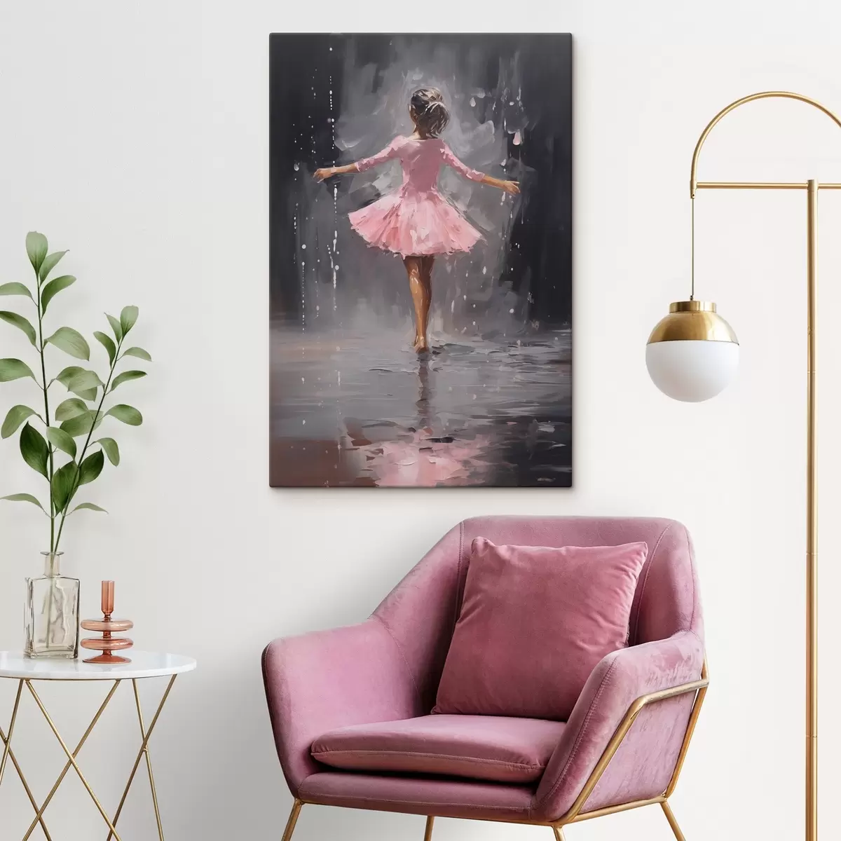 Glezna Cilvēki, meitene rozā kleitā, eļļas glezna imitācija s43258