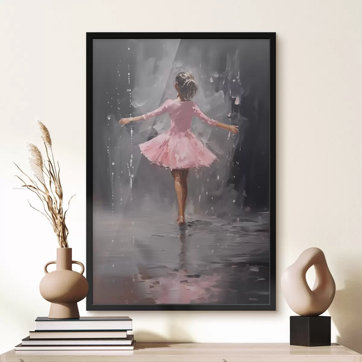 Plakāts Cilvēki, meitene rozā kleitā, eļļas glezna imitācija f43258